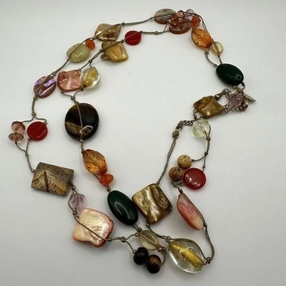 Lia Sophia mother of pearl, glass, tigers eye, picture jasper beaded necklace!